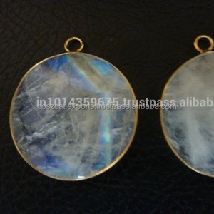 Pierres de lune arc-en-ciel 20-35mm connecteurs argent Sterling rhodium/plaqué or lunette réglage bijoux de fête - Product Image 1