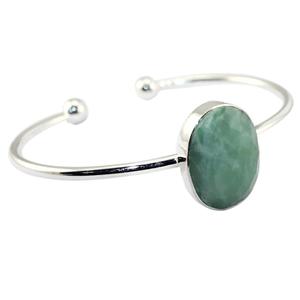 New Hot Fashion Natural Checker Cut Amazonite Oval Shape <b>Bangle</b> Brass Silver Plated Collet Setting Adjustable Open Cuff <b>Bracelet</b> - Product Image 2