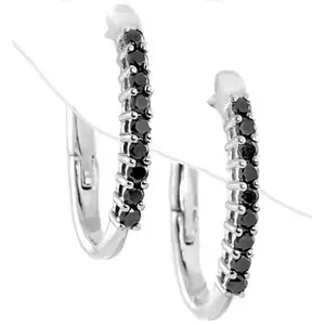 天然黑色钻石圈形女款耳环白金1.00 Ct，钻石耳环在线购买，钻石圈形耳环女