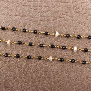 ที่สวยงามสีดำนิลกับมุกพลอยโซ่ชุบทองลวดห่อเชื่อมโยงลูกประคำลูกปัดทำเครื่องประดับขายส่งอุปทาน - Product Image 2