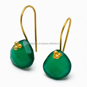 Green <b>Onyx</b> Pear Cut Gemstone 925 Sterling Silver Gold Plated <b>Earring</b> Classic Fashionable <b>Earring</b> For Wedding Anniversary Parties - Product Image 2