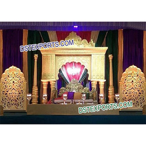 Decoraciones de escenario de fibra dorada para boda india, escenario de boda, Rajwada - Product Image 1