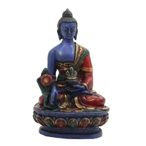 Estatua de cerámica de Buda, medicina curativa tibetana, pintada, medicina de cerámica