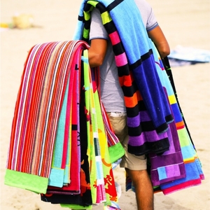 Toalla de playa OEM 100% de buena calidad con diseño de rayas teñidas de hilo, toallas de playa de Golf sin arena de India, toalla de playa - Product Image 1