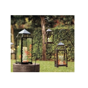 Linterna de vela de jardín de metal negro y vidrio para decoración de boda de oficina en casa otros candelabros y linternas - Product Image 1