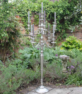 Silver Tall Wedding Candelabra With Flower Bowl for Wedding Centerpiece 9 Arms Floor Candelabra Stand for <b>Taper</b> <b>Candles</b> - Product Image 2