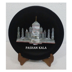 Best Quality Indian Supplier Taj Mahal Design Black Marble Inlay Plate - Product Image 1