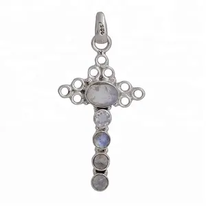 Colgante de GEMA de piedra lunar para mujer y niña, de Plata de Ley 925 redonda ovalada, colgantes personalizados indios - Product Image 1