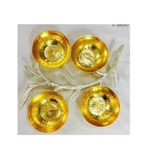Cuenco chapado en oro con hoja plateada, cuencos para servir chocolate con forma redonda, diseño martillado, cuenco elegante para decoración del hogar - Product Image 1