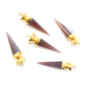 Colgante de plata 925 chapado en oro con piedra lunar marrón (26-28mm) Fianza en forma de punta-Joyería hecha a mano Tamaño de 8mm-para regalos - Product Image 5