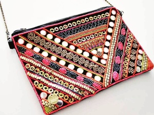 Indian Bohemian Style Handmade Beaded Evening Shopping Party Clutch Geometric Pattern Designer Women's <b>Messenger</b> Shoulder <b>Bags</b> - Product Image 6