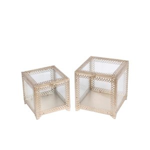 Wedding Gifts Crown Glass Box Square Glass Box With Metal Jewelry Box - Product Image 1