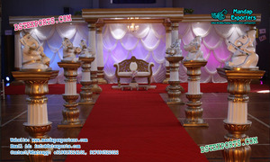 Piliers en bois décoratifs pour allée de mariage hindoue, personnalisés en couleur et en taille, avec l'effigie de Ganesha, arche d'entrée pour décorations d'événements - Product Image 2