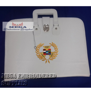 Maçonnique Regalia porte-documents en cuir PU étui rigide brodé ruban tissu franc-maçon tablier col point de croix couture - Product Image 2