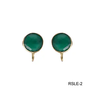 Green onyx gemstone stud pairs gold plated findings earrings pair collet setting push back earrings components wholesale supply