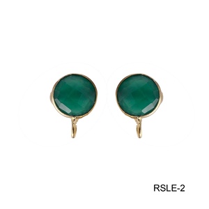 Boucles d'oreilles en pierre précieuse Onyx vert Plaqué or Collet Setting Push Back Components Wholesale Supply - Product Image 1