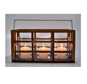 Elegante Portavelas de Madera Hecho a Mano con Diseño de Linterna, 52x18x25 cm, Decoración para el Hogar, Exhibición de Velas en Frascos IHA IHACA009 - Product Image 1