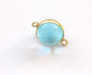 Belle pierre précieuse d'aigue-marine de forme ronde faite à la main avec des bijoux de connecteur de lunette à la mode de placage d'or pour elle - Product Image 3