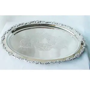 OVAL SILVER Serving Tray WITH ARTWORK ON SALE FOR HOME/HOTEL/HOME USE