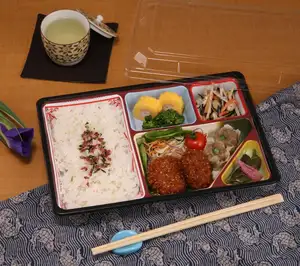 Plástico bento lancheira descartável cor comida embalagem fabricante japonês 5 compartimento restaunrat takeout entrega