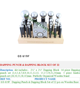 GREEN STARS SA PVT LTD Dapping & Forming <b>Punch</b> & Dapping Block <b>Set</b> of 22 GS 619F Jewelry Repair Tools - Product Image 2