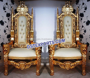 Chaises de mariage indien chaises de mariage trône doré chaises en métal en laiton chaises de mariage sculptées en bois à dossier haut prix d'usine en Australie - Product Image 6