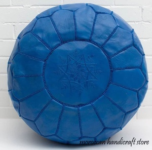 Mode Bleu Cuir Véritable Poufs Marocains Pliable Fabriqué au Maroc Vente Chaude Hiver 2019 - Product Image 1