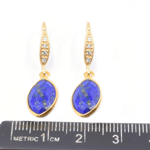 Lapis Lazuli 31 à 32 mm avec Zircon oreille fil Marquise forme argent lunette plaqué or boucle d'oreille - Product Image 3