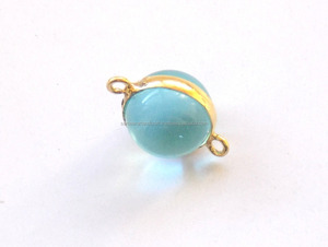 Belle pierre précieuse d'aigue-marine de forme ronde faite à la main avec des bijoux de connecteur de lunette à la mode de placage d'or pour elle - Product Image 5