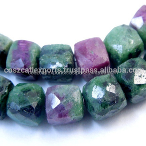 Perles de boîte de cube à facettes zoisite rubis naturel pierres précieuses de haute qualité perles de pierre gemme en gros - Product Image 1