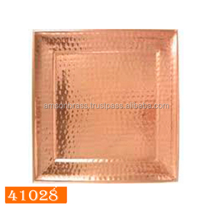 Design élégant plateau de table de service alimentaire en cuivre pur plateau de service rectangulaire en métal cuivre avec poignée - Product Image 4