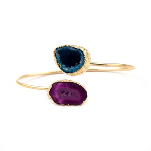 Bangle <b>Bracelet</b> Gold Plated Natural Geode Druzy Gemstone <b>Adjustable</b> Wholesale Bangle - Product Image 1