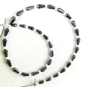 8" <b>Long</b> Natural <b>Black</b> Spinel Gemstone Micro Faceted Fancy Shape <b>Top</b> Drill Briolette Beads Making Jewelry Wholesale - Product Image 1
