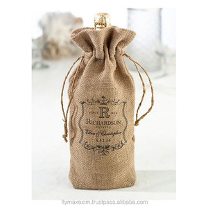 Wine Bottle Packaging Drawstring Jute Bag Wholesale AZO Free <b>Inks</b> and Dyes Printing Jute Wine Bag with 6 Bottles - Product Image 2