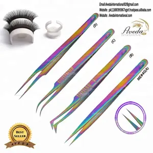 Russian Rainbow Color Eyelash Extension Tweezers / Strong Grip & Light Weight Eyelash Extension Tweezers Custom logo pointed tip