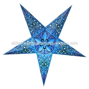 Fleurs sérigraphié papier 5 pointeurs étoiles lampes/lanternes pour la décoration de noël gros exportateur en vrac de l'inde - Product Image 1