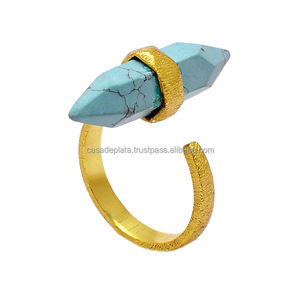 แหวนพลอยเทอร์ควอยซ์ทรงดินสอ925แหวนเงินสเตอร์ลิงพร้อมตัวเรือนชุบทองแหวนแฟชั่นทันสมัยสำหรับผู้หญิง - Product Image 3