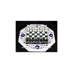 White Marble Inlay <b>Chess</b> Unique <b>Table</b> Top - Product Image 1