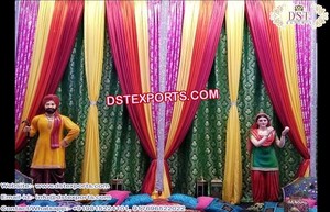 Punjabi Mehndi Stage Embroidered <b>Curtain</b> Set <b>Heavy</b> Shiny Sangeet Wedding Backdrop <b>Curtains</b> for Decorations - Product Image 5