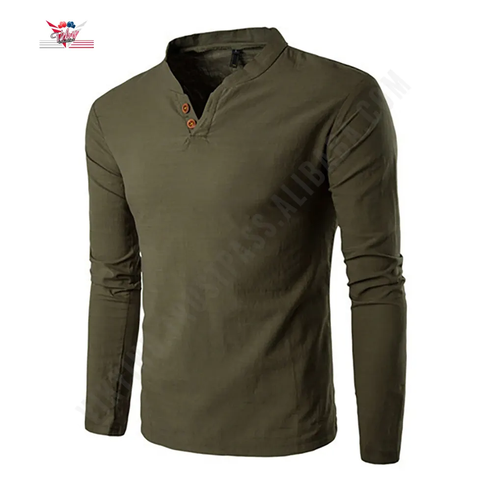 Custom Made Man High Quality V Neck Long Sleeves With Casual Wear Plain Dyed T Shirt For Men By Viky Industries