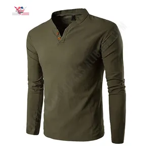 T-shirt col en V à manches longues pour homme, vêtement décontracté, teint uni, personnalisé, de haute qualité, par Viky Industries