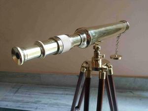 Telescopio de latón marino antiguo de 18 "con soporte de trípode de madera marrón decoración náutica - Product Image 3