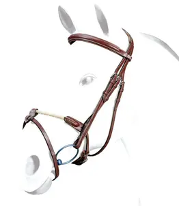 Horse Show Jumping Bridles LEATHER w/twisted nose rope , smart Show Jumping Noseband horse bridle , Rope Leather Bridle