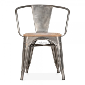 Asiento de madera Industrial antiguo, silla de comedor de Metal de hierro para restaurante - Product Image 2