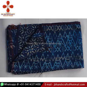 Indian Indigo Vintage Sari Hand Embroidered Kantha Blanket - Product Image 1