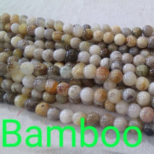 Cuentas redondas de hoja de bambú de grado AAA, hebras de cuentas de piedras preciosas en colores mezclados - Product Image 1