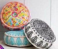 Pouf de sol en tissu de sari vintage fait main en Inde, siège de sol, canapé, poufs, ottomanes, tabourets, housse de pouf en noir, pouf, poufs