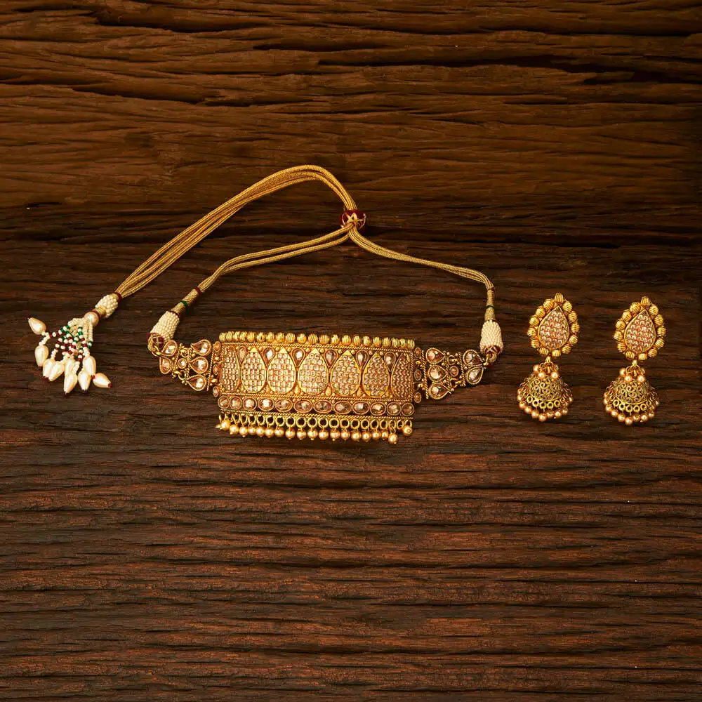 Ethnic Gold Plated Choker Necklace Set - 15338