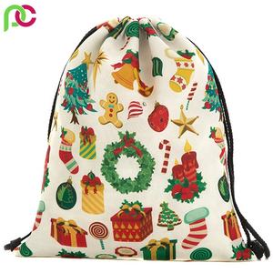 ใหม่มาถึงโปรโมชั่นคริสมาสต์ Drawstring ถุงผ้าฝ้ายพิมพ์ผ้าใบกระเป๋าที่มีการปรับแต่งโลโก้ - Product Image 2