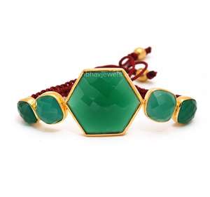 Top Design à la mode vert Onyx pierres précieuses fileté à la main 925 Sterling bijoux en argent massif charme bracelets de mode pour les femmes - Product Image 1